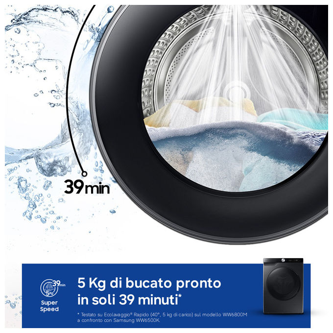 Samsung WD90DG6G94BB Lavasciuga Frontale 9-5 Kg 1400 rpm Classe A AI Wash ecobubble Wi-Fi (85x60x48 cm) colore Nero