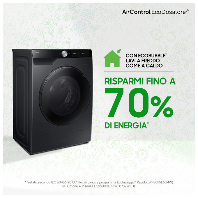 Samsung WD90DG6G94BB Lavasciuga Frontale 9-5 Kg 1400 rpm Classe A AI Wash ecobubble Wi-Fi (85x60x48 cm) colore Nero