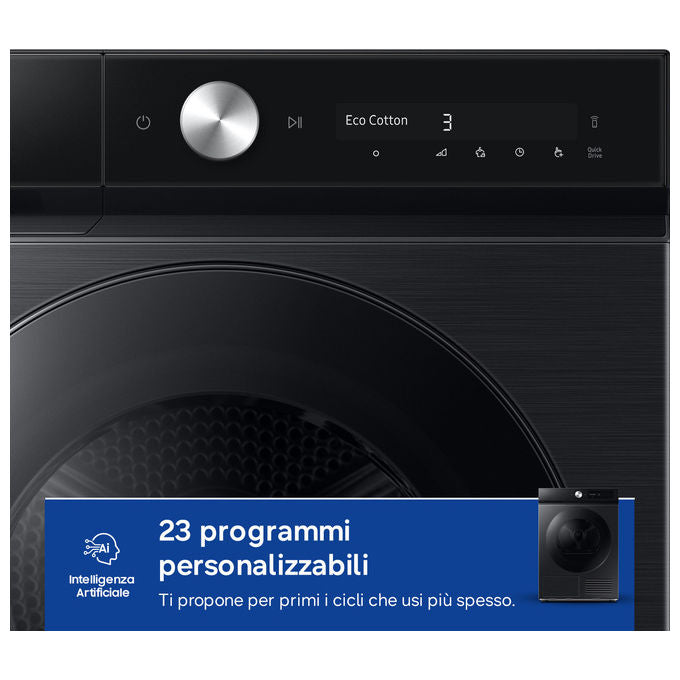 Samsung DV90DB7845GBU3 Bespoke AI Asciugatrice Pompa di Calore 9 Kg Classe A Wi-Fi (85x60x60 cm) colore Nero