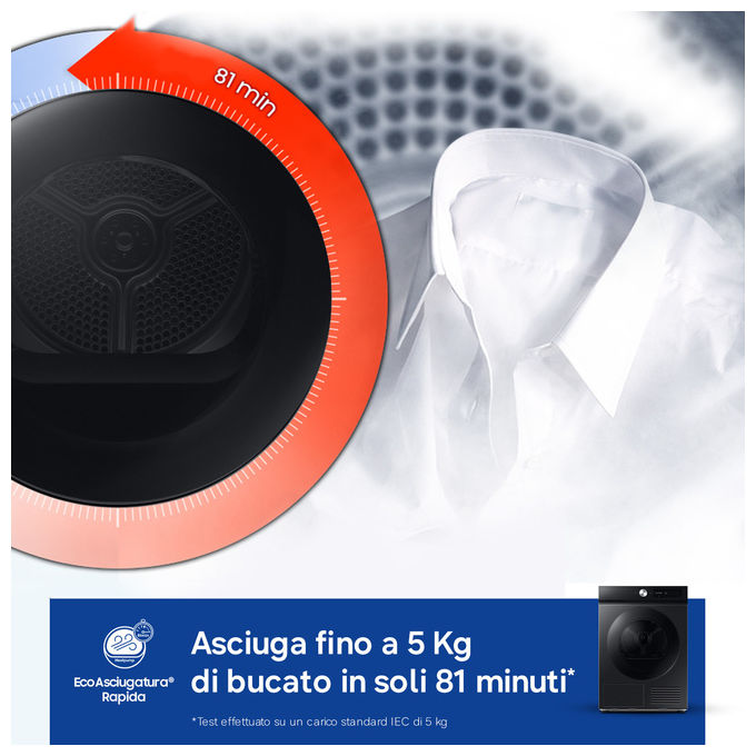 Samsung DV90DB7845GBU3 Bespoke AI Asciugatrice Pompa di Calore 9 Kg Classe A Wi-Fi (85x60x60 cm) colore Nero
