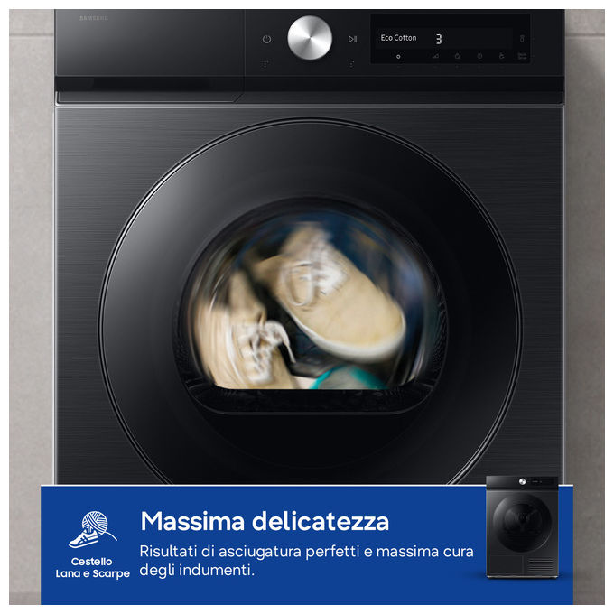 Samsung DV90DB7845GBU3 Bespoke AI Asciugatrice Pompa di Calore 9 Kg Classe A Wi-Fi (85x60x60 cm) colore Nero