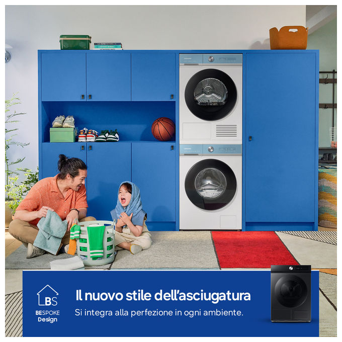 Samsung DV90DB7845GBU3 Bespoke AI Asciugatrice Pompa di Calore 9 Kg Classe A Wi-Fi (85x60x60 cm) colore Nero