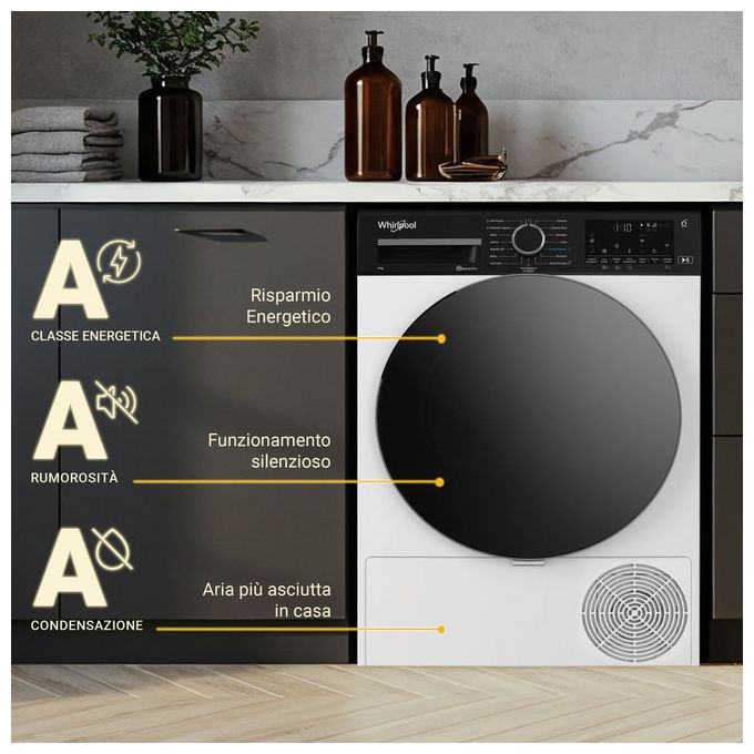 Whirlpool C WD 86M WBS IT Asciugatrice Pompa di Calore 8 Kg Classe A Wi-Fi 6° Sense IronTouch 60 dB (84.6x59.8x67.4 cm) colore Bianco