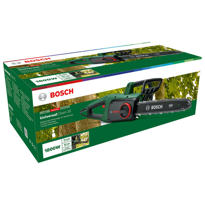 Bosch 06008B8303 UniversalChain 35 Motosega Elettrica 1800 W barra 35 cm 12 m-s Sistema SDS lubrificazione automatica colore Verde
