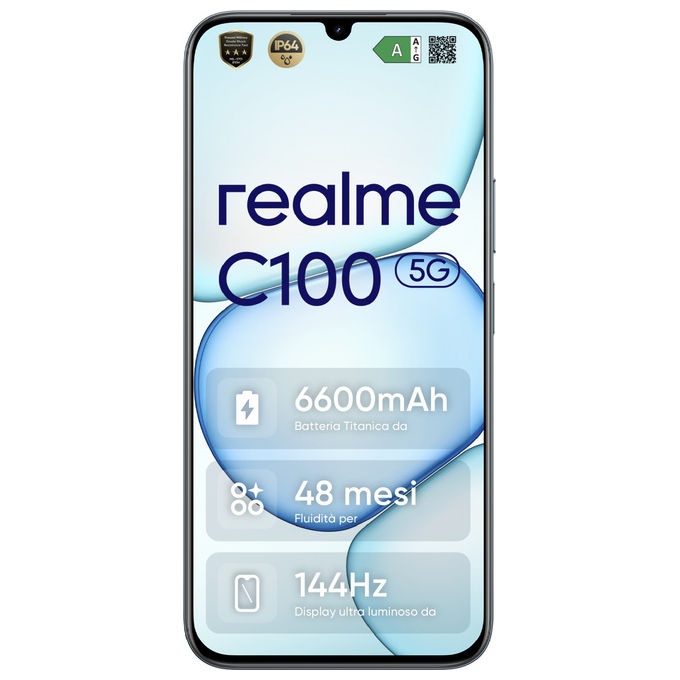 Realme C100 5G Smartphone 6.8'' LCD 4 GB RAM 256 GB 5G MediaTek Dimensity 6300 50 MP 6600 mAh colore Verde