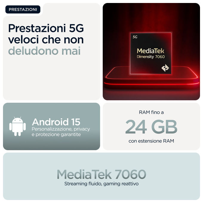 Motorola MOTO G56 5G Smartphone 6.72'' 8 GB 512 GB MediaTek Dimensity 7060 50 MP Android 15 5200 mAh colore Grigio
