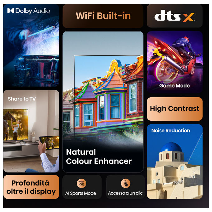 Hisense 32A4Q Smart TV 32'' HD DLED VIDAA Wi-Fi DVB-T2 HDR10 DTS Virtual:X colore Nero