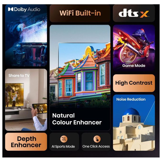 Hisense 32A4Q Smart TV 32'' HD DLED VIDAA Wi-Fi DVB-T2 HDR10 DTS Virtual:X colore Nero