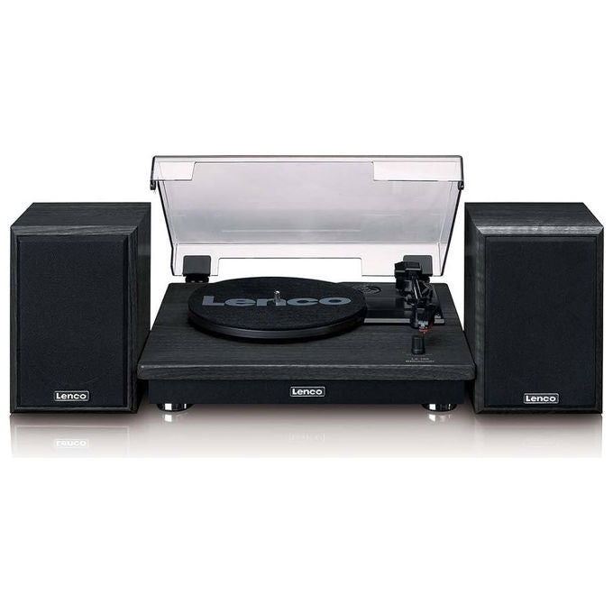 Lenco LS-100BK Giradischi con Altoparlanti Esterni Bluetooth 5.3 33 45 78 rpm 2x10W AUX Arresto Automatico colore Nero
