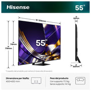 Hisense 55U7S PRO Smart TV Mini LED 55'' 4K 165Hz Dolby Atmos Dolby Vision IQ VIDAA 4 HDMI 2.1 colore Nero