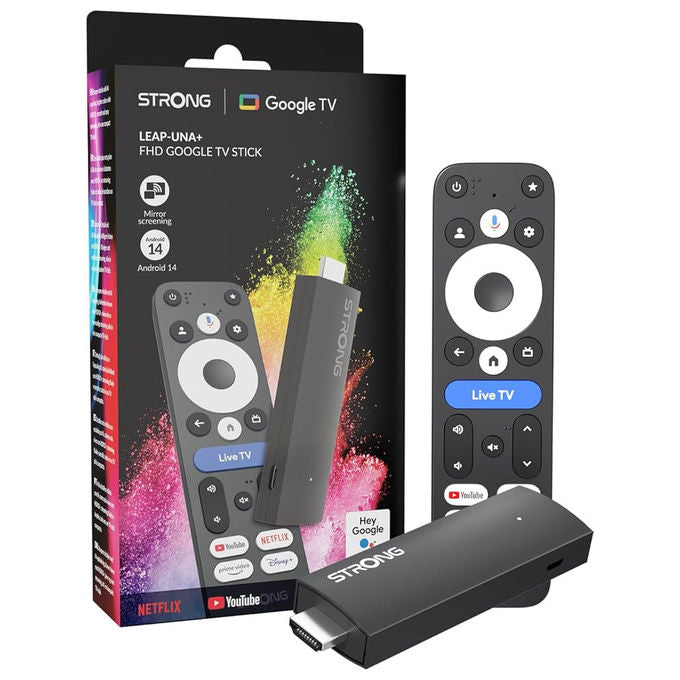 Strong LEAP-UNA+ TV Stick Google TV Android 14 FHD HDR10+ 8 GB Wi-Fi 5 Bluetooth 5.0 colore Nero