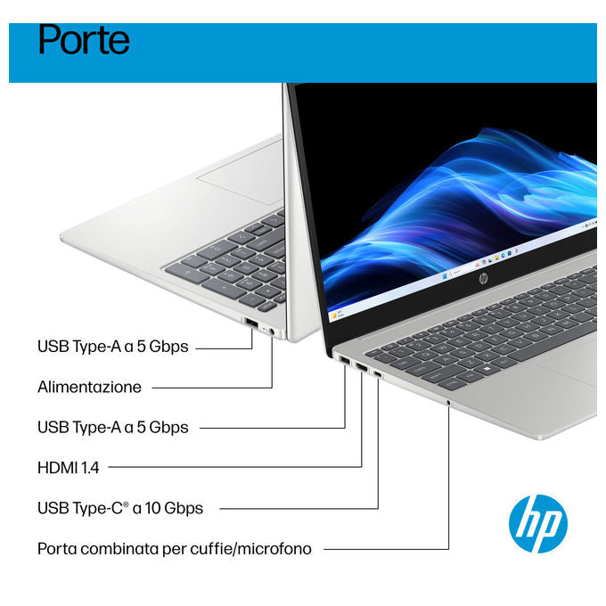 HP D70E4EA AI 15-fd2026nlx Notebook 15.6 Full HD Intel Core Ultra 5 225U 8GB RAM 512GB SSD Windows 11 Home colore Argento