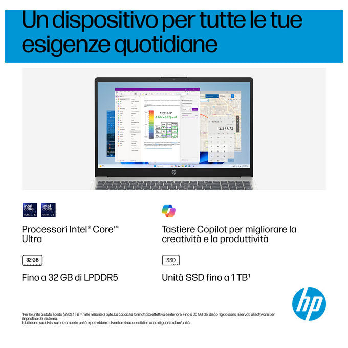 HP D70E4EA AI 15-fd2026nlx Notebook 15.6 Full HD Intel Core Ultra 5 225U 8GB RAM 512GB SSD Windows 11 Home colore Argento