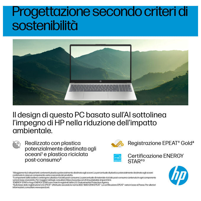 HP D70E4EA AI 15-fd2026nlx Notebook 15.6 Full HD Intel Core Ultra 5 225U 8GB RAM 512GB SSD Windows 11 Home colore Argento