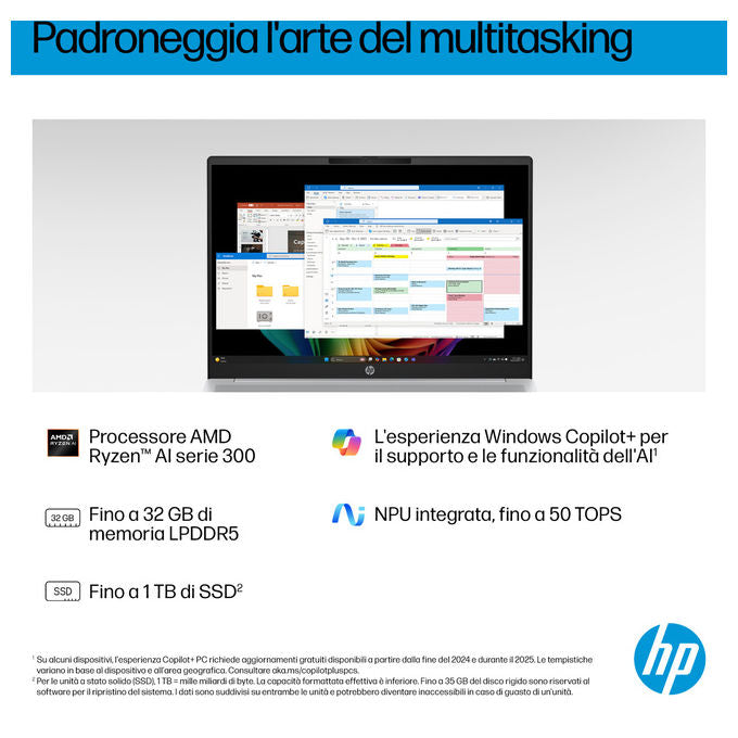 HP D70E7EA OmniBook 5 Laptop 16 pollici 16 GB RAM 512 GB SSD AMD Ryzen AI 5 330 Wi-Fi 6 Windows 11 Home colore Argento