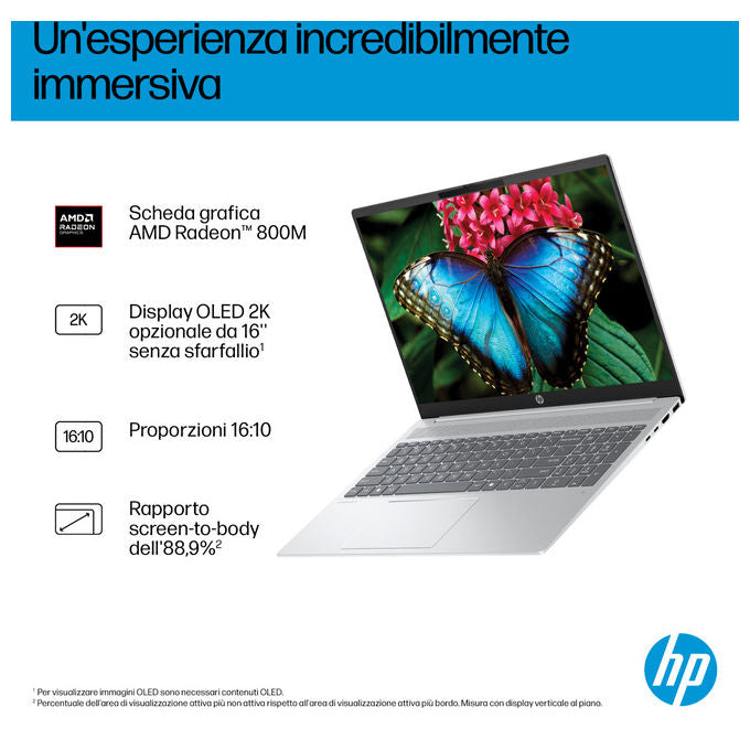 HP D70E7EA OmniBook 5 Laptop 16 pollici 16 GB RAM 512 GB SSD AMD Ryzen AI 5 330 Wi-Fi 6 Windows 11 Home colore Argento