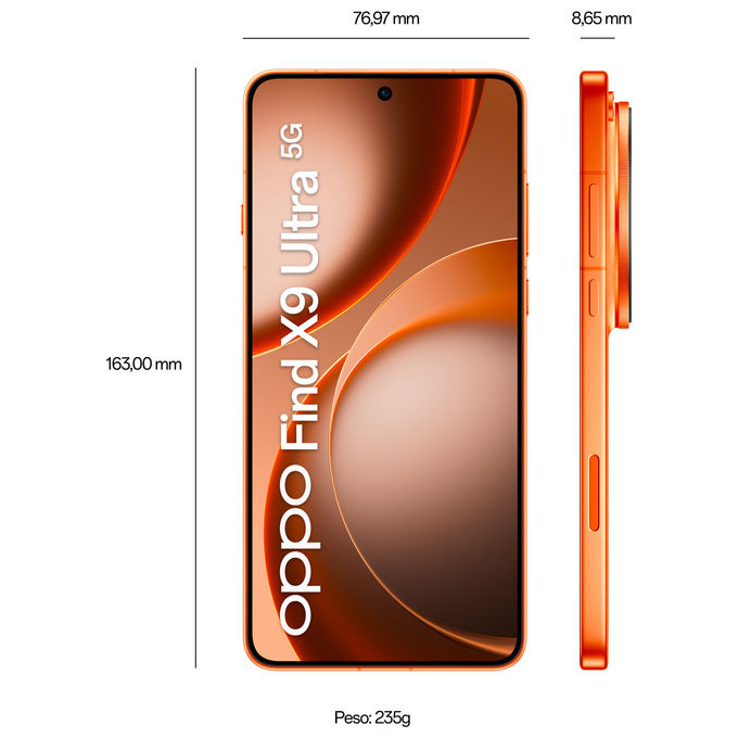 Oppo FIND X9 ULTRA 5G Smartphone 512 GB Snapdragon 8 Elite Gen 5 Display 6.82'' AMOLED 2K Penta-Camera 200 MP Batteria 7050 mAh colore Canyon Orange