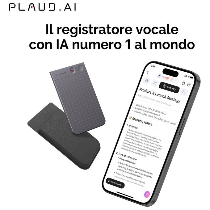 Plaud PLD-64G-BL NOTE Registratore Vocale AI 64 GB 3 Microfoni Trascrizione 112 Lingue ChatGPT 4o 400 mAh colore Nero