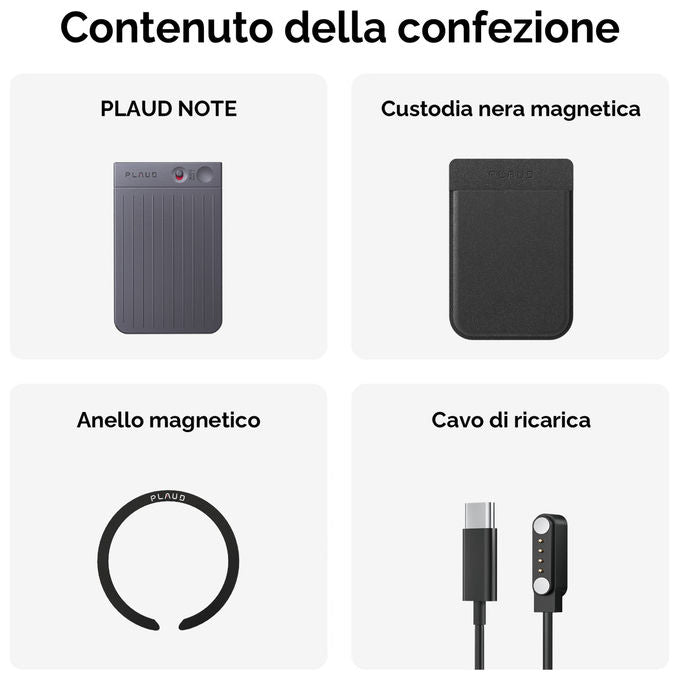Plaud PLD-64G-BL NOTE Registratore Vocale AI 64 GB 3 Microfoni Trascrizione 112 Lingue ChatGPT 4o 400 mAh colore Nero