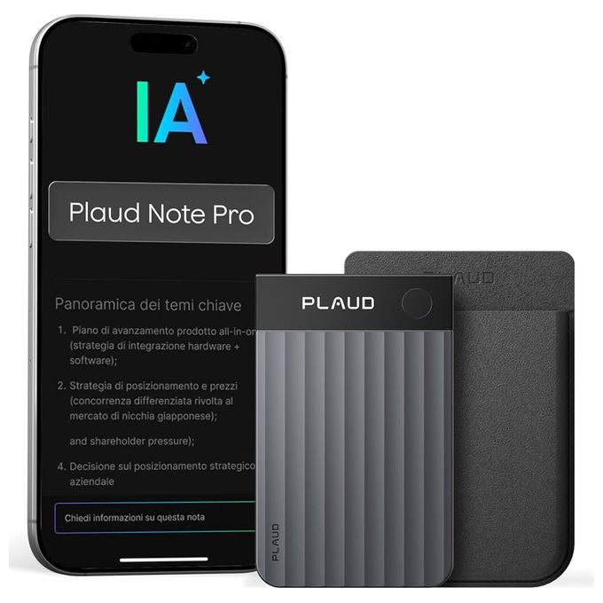 Plaud Note Pro Registratore Vocale AI 64 GB Trascrizione 112 Lingue Wi-Fi Bluetooth 5.4 autonomia 50 ore colore Nero
