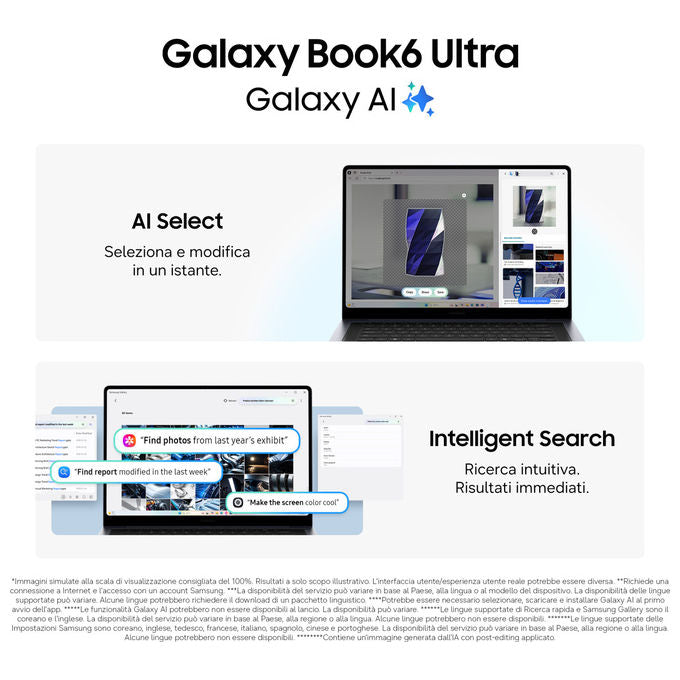 Samsung NP960UJHXG6IT Galaxy Book6 Ultra Notebook 16 pollici Intel Core Ultra 7 356H 32GB RAM 1TB SSD NVIDIA RTX 5060 colore Grigio