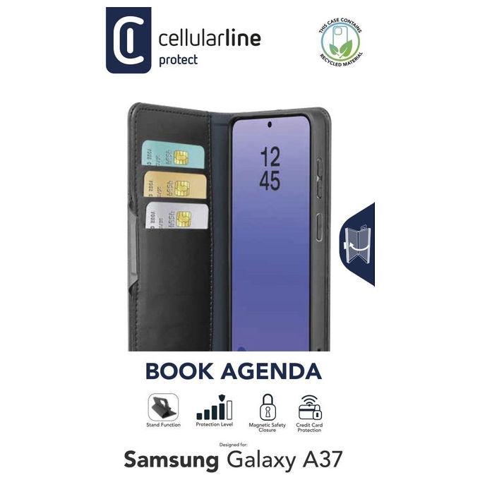 Cellularline BOOKAG2GALA37K Book Agenda 2 Custodia a Libro Samsung Galaxy A37 Ecopelle Chiusura Magnetica RFID NFC Stand colore Nero