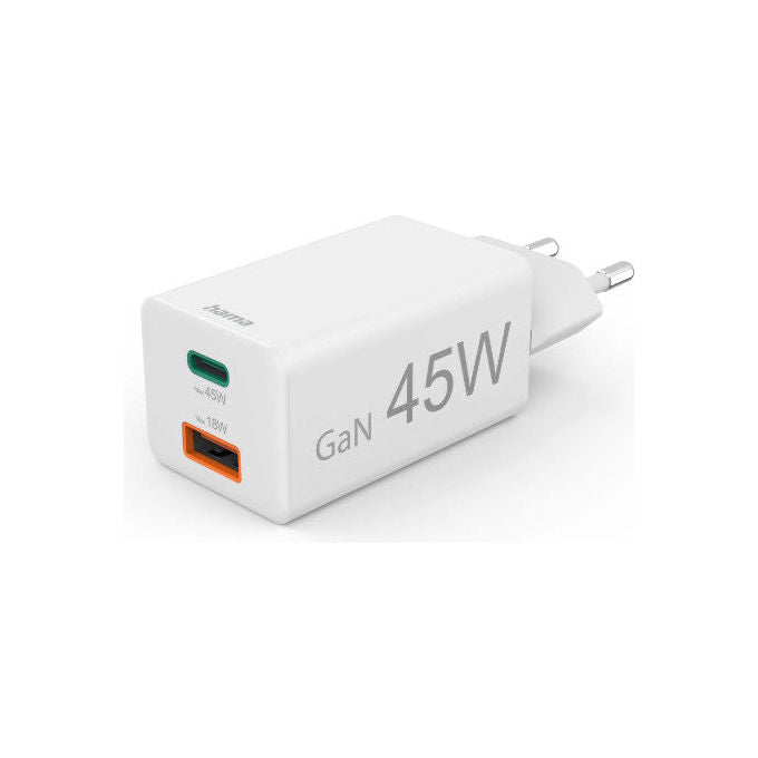Hama 00201993 Caricabatterie da rete 2 porte USB-C USB-A 45 W GaN Ricarica rapida Power Delivery Quick Charge colore Bianco