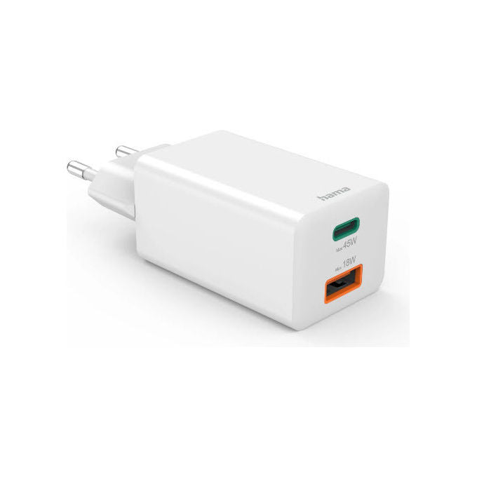 Hama 00201993 Caricabatterie da rete 2 porte USB-C USB-A 45 W GaN Ricarica rapida Power Delivery Quick Charge colore Bianco