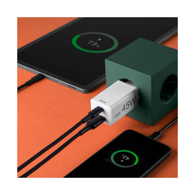 Hama 00201993 Caricabatterie da rete 2 porte USB-C USB-A 45 W GaN Ricarica rapida Power Delivery Quick Charge colore Bianco