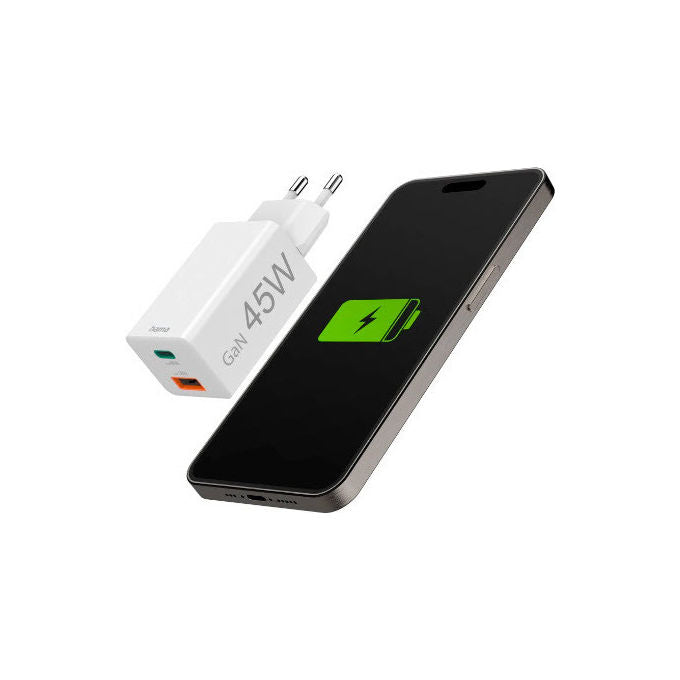Hama 00201993 Caricabatterie da rete 2 porte USB-C USB-A 45 W GaN Ricarica rapida Power Delivery Quick Charge colore Bianco