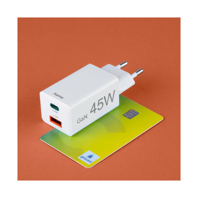 Hama 00201993 Caricabatterie da rete 2 porte USB-C USB-A 45 W GaN Ricarica rapida Power Delivery Quick Charge colore Bianco