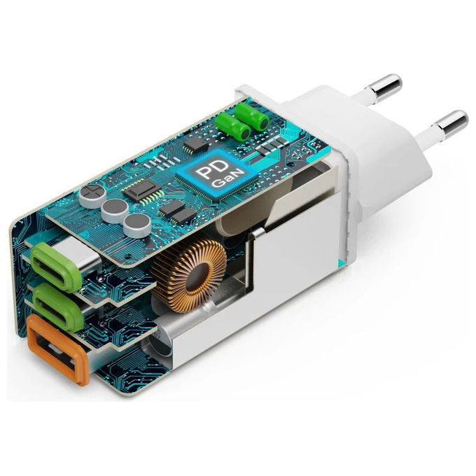 Hama 00201996 Caricatore USB Rapido GaN 3 Porte 2x USB-C PD 1x USB-A QC 3.0 65W colore Bianco