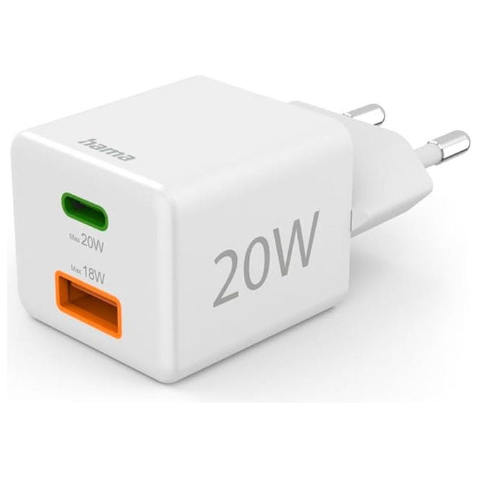 Hama 00201991 Caricatore da Rete Fast Charge USB-C USB-A 20 W Power Delivery Quick Charge colore Bianco