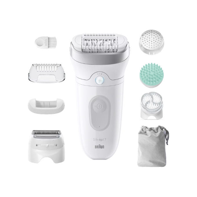Braun 7-081 Silk-épil 7 SkinSpa Epilatore Senza Filo 40 Pinzette MicroGrip Bagnato e Secco Testine Intercambiabili colore Bianco