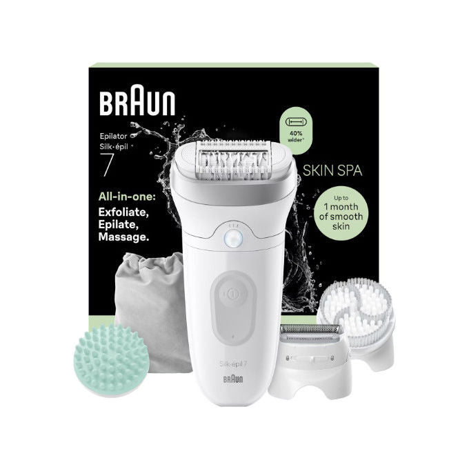 Braun 7-081 Silk-épil 7 SkinSpa Epilatore Senza Filo 40 Pinzette MicroGrip Bagnato e Secco Testine Intercambiabili colore Bianco