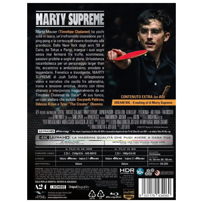 Eagle Pictures Marty Supreme DVD Drammatico Josh Safdie Timothée Chalamet 149 min Zona 2
