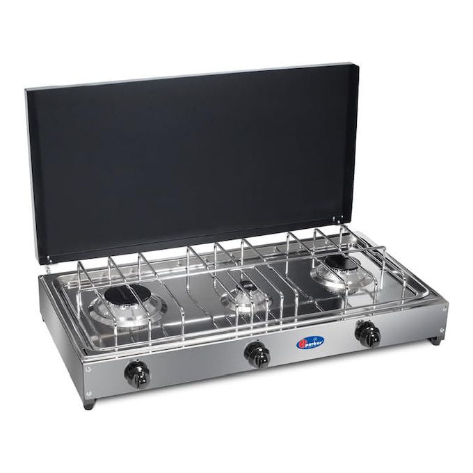CFParker 5523GSP Fornello a Gas 3 Fuochi GPL Metano Piano Acciaio Inox 58x30x12 cm 4,15 kW colore Grigio Grafite