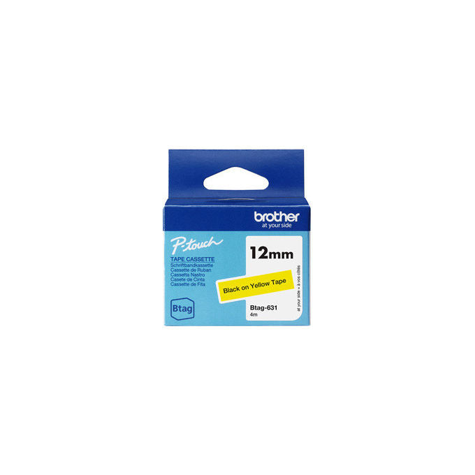 Brother BTAG631 Nastro per Etichettatrice P-touch PT-N10 PT-N20 PT-N25BT 12 mm x 4 m colore Nero su Giallo