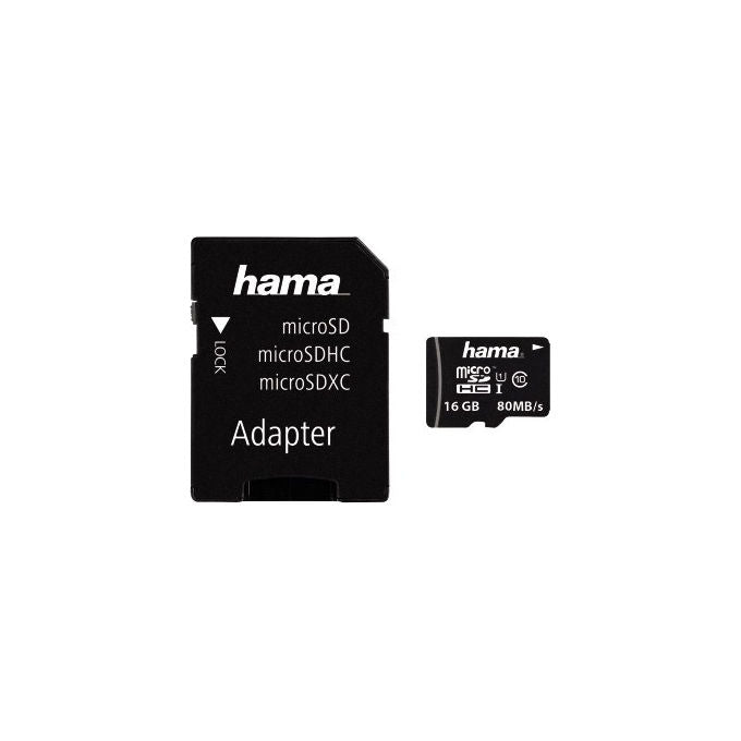Hama 00124138 Scheda di Memoria MicroSDHC 16 GB UHS-I Classe 10 80 MB-s con Adattatore SD colore Nero