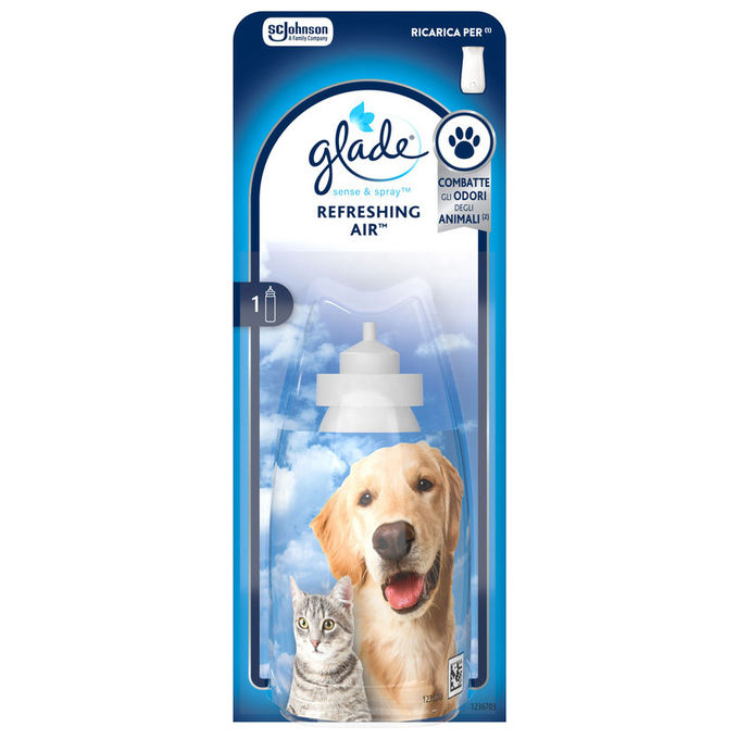 Glade 82037 Pet Sense and Spray Ricarica Diffusore Elettrico Refreshing Air 18 ml Oli Essenziali 120 Giorni