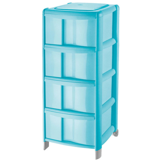 Tontarelli Bambu' Cassettiera 4 Cassetti 39.5x38.5x86 cm colore Blu Trasparente