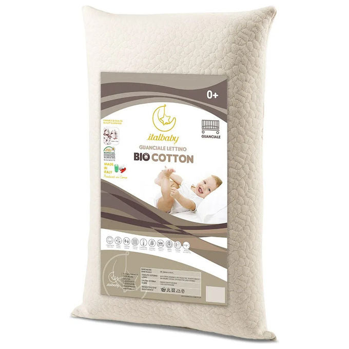 Italbaby 020.3500 Bio Cotton Guanciale per Lettino Cotone Organico Anallergico Oeko-Tex 40x60x5 cm colore Bianco
