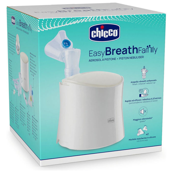 Chicco Easy Breath Family Aerosol a Pistone Neonati Bambini e Adulti Ampolla Breath-Enhanced Maschere Silicone Dispositivo Medico 0 Mesi+