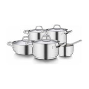 Barazzoni 163909 Chef Line Batteria di Pentole 9 Pezzi Acciaio Inox 18-10 Triplo Fondo Induzione PFAS Free Made in Italy colore Argento