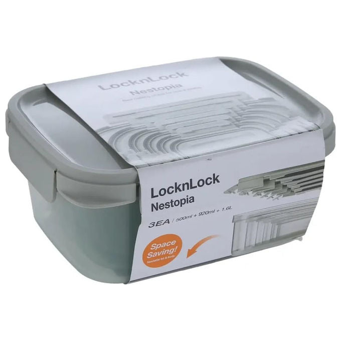 LocknLock LTN340S3 NestnLock Set 3 Contenitori Ermetici Impilabili 500 ml 920 ml 1.6 L BPA Free colore Verde Salvia