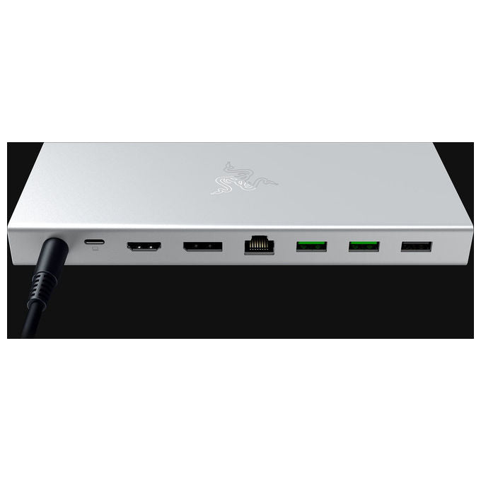 Razer RC21-02280200-R3EK USB4 Docking Station 14 porte USB-C 4K 120Hz Gigabit Ethernet 100W colore Argento