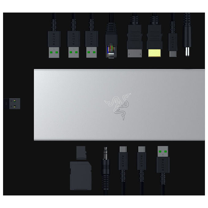 Razer RC21-02280200-R3EK USB4 Docking Station 14 porte USB-C 4K 120Hz Gigabit Ethernet 100W colore Argento