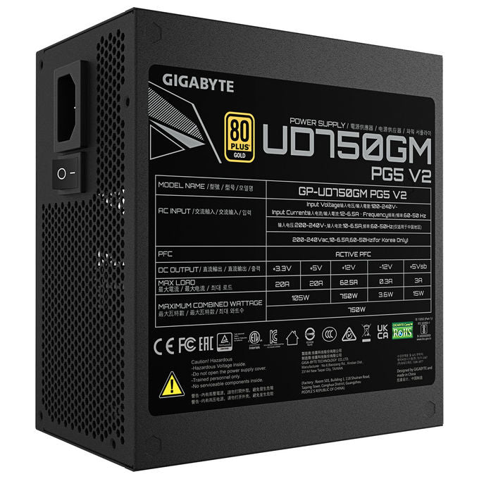 Gigabyte GP-UD750GM PG5 V2 EU Alimentatore ATX 750W 80 PLUS Gold Modulare PCIe Gen 5.1 ATX 3.1 Ventola 120mm colore Nero