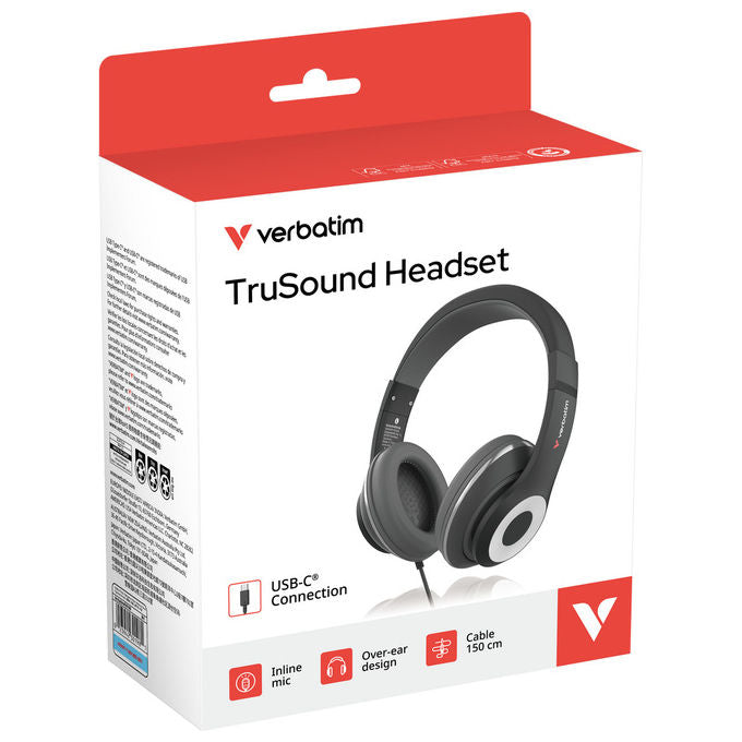 Verbatim 30198 TruSound Cuffie Over-Ear USB-C con microfono in linea driver 40 mm cavo 1.5 m colore Nero