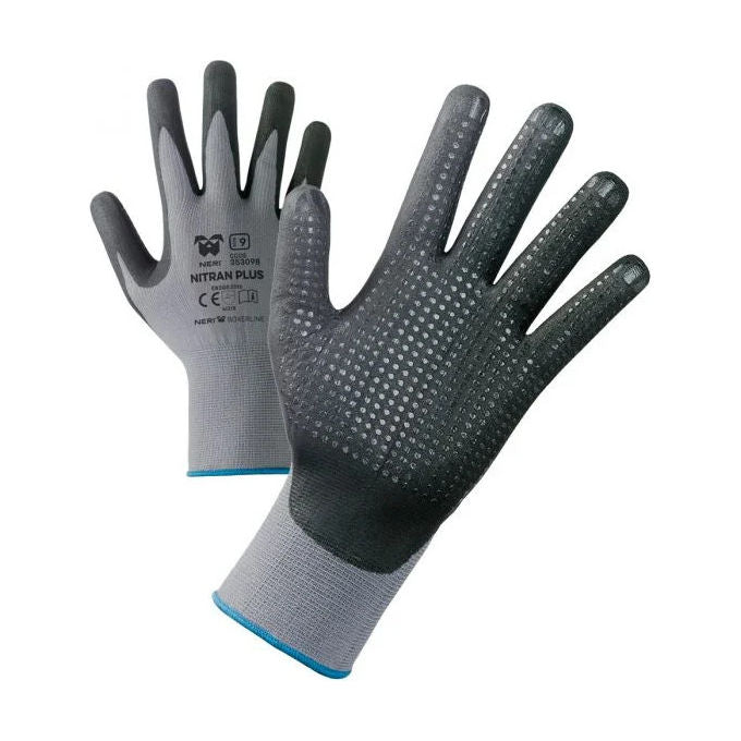Neri Safety 353098-9 Nitran Plus Guanti da Lavoro Nylon Elastan Nitrile Espanso Taglia 9 Confezione 12 Paia colore Grigio Nero